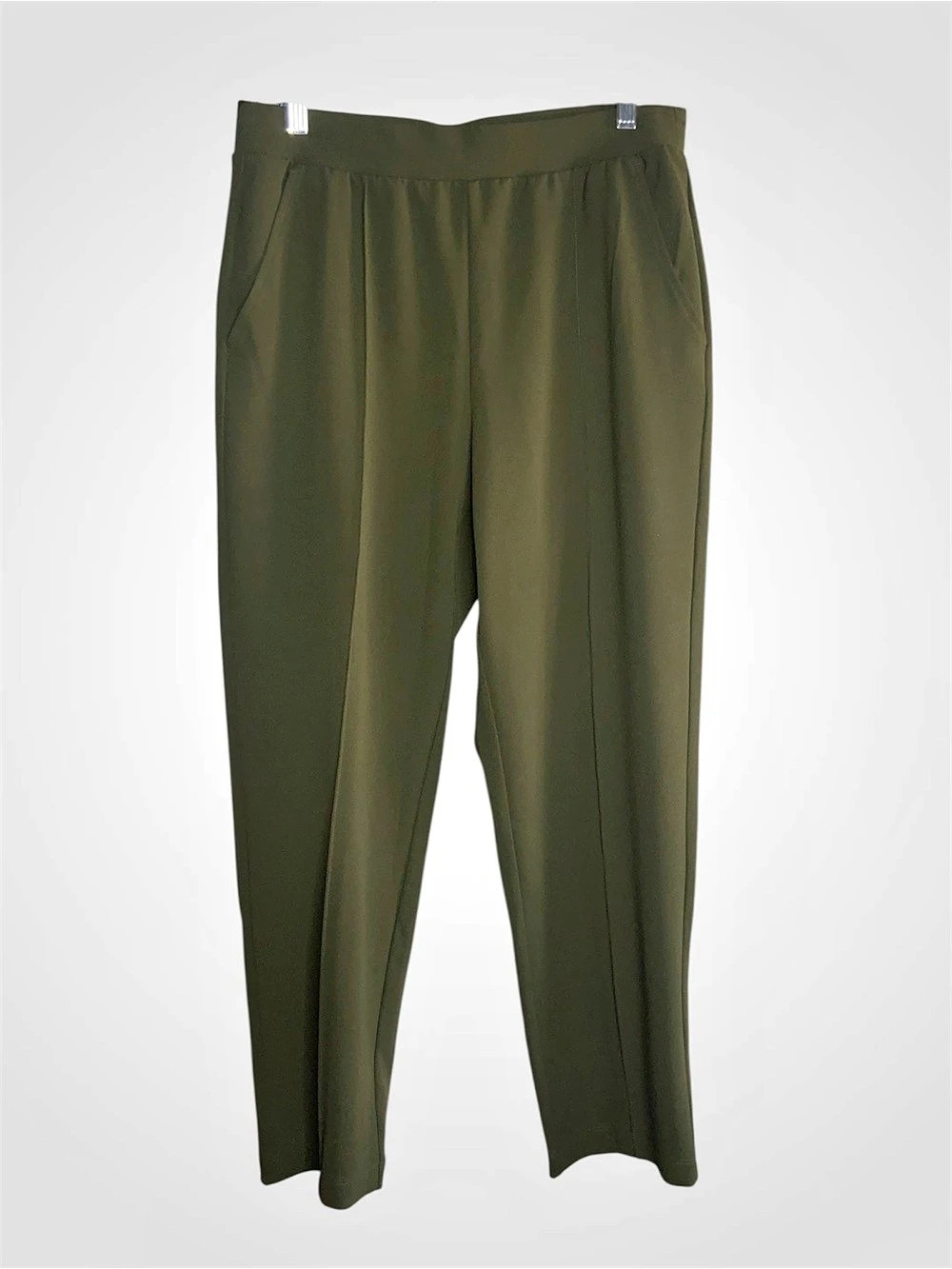 LOFT Women's Straight Leg Stretchy Knit Pants in Olive Green Size Medium